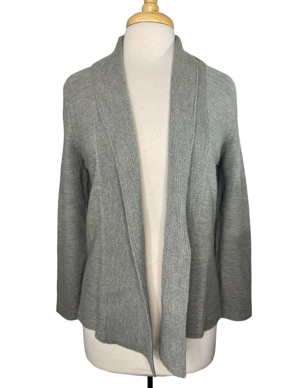 EILEEN FISHER Gray Merino Wool Open Cardigan Sweater Size Medium Womens #F7MC